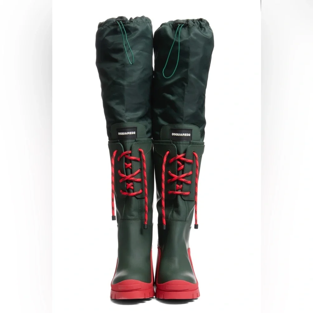 DSQUARED2 Green & Red Lace-Up Heeled Boots Size 39 - Picture 2 of 15